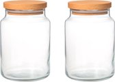 Joy Kitchen set glazen voorraadpotten 635 cc | Set van 2 | houten luchtafsluitende ronde deksels | voorraadpotten glas met deksel | voorraadpotten glas | voorraadpot | keuken voorr