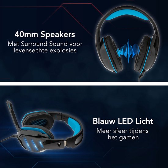 LifeGoods Gaming Headset met Microfoon - Noise Reducing - 3,5 mm Jack en USB - Blauw/Zwart - LifeGoods