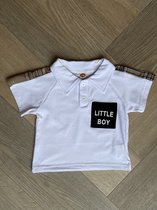 Polo baby jongens - wit - polo shirt - ruitjes - tekst little boy - borstzak - maat 74 - newborn kleding - babykleding - baby jongen cadeau