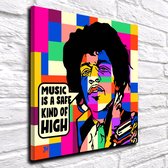 Pop Art Jimi Hendrix Canvas - 70 x 70 cm - Canvasprint - Op dennenhouten kader - Geprint Schilderij - Popart Wanddecoratie