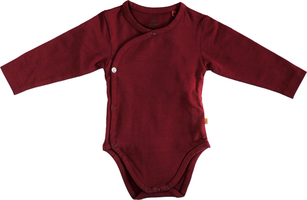 MXM Baby Romper- Omslag- Bordeaux- Katoen- Lange mouwen- Ronde hals- Maat 80