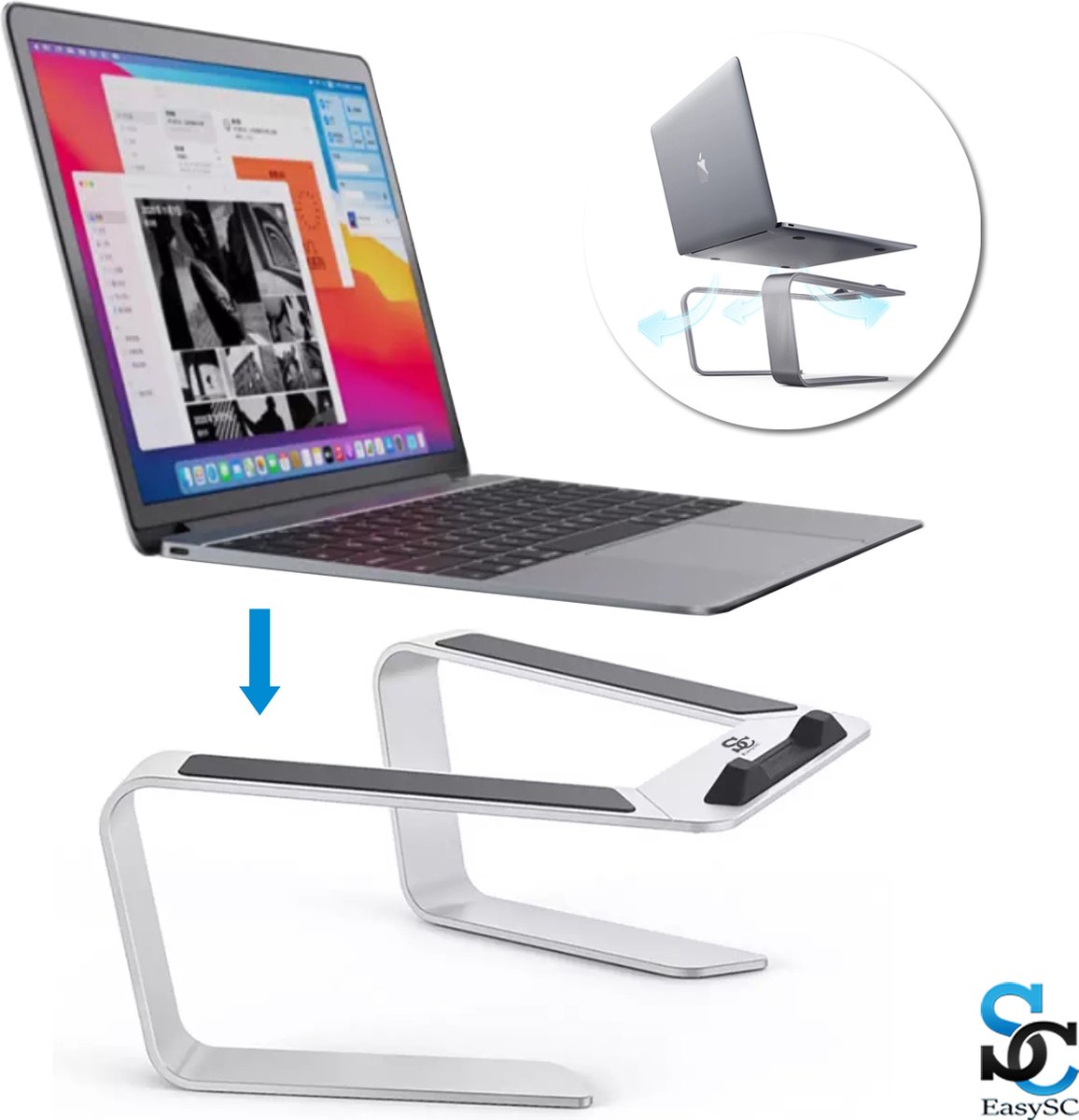 EasySC Laptop Standaard - Laptop Verhoger - Tablethouder - Lichtgewicht - 10 tot 16 Inch - Aluminium - Zilver
