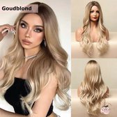 Goud blonde pruik - Ombré Kleur - Pruiken Dames - Wig - One-Size Verstelbaar - Lang Golvend Haar - 70 cm