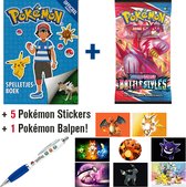 Pokémon Spelletjesboek + Pokémon Boosterpack Sword & Shield Battle Styles (10 Pokemon Kaarten) + Pokémon Balpen + 5 Pokémon Stickers {Speelgoed voor kinderen jongens meisjes - Pokemon GO Swor