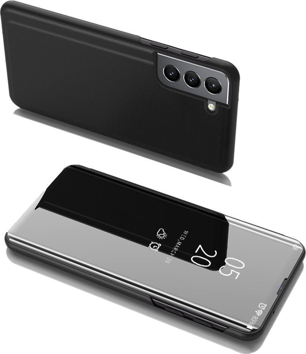 ClearView Cover voor Samsung S22 Plus Zwart | Semi transparante voorkant | Volledige bescherming | Kickstand