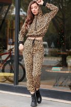 HASVEL-Dames Trainingspak - 2 Delig - Tracksuit - Huispak - Joggingpak - Leopard design-maat 42