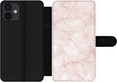 Bookcase Geschikt voor iPhone 12 Mini telefoonhoesje - Marmer print - Rosé - Chic - Met vakjes - Wallet case met magneetsluiting