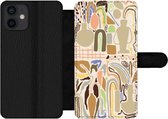 Bookcase Geschikt voor iPhone 12 Mini telefoonhoesje - Bloem - Abstract - Vaas - Bloempot - Met vakjes - Wallet case met magneetsluiting