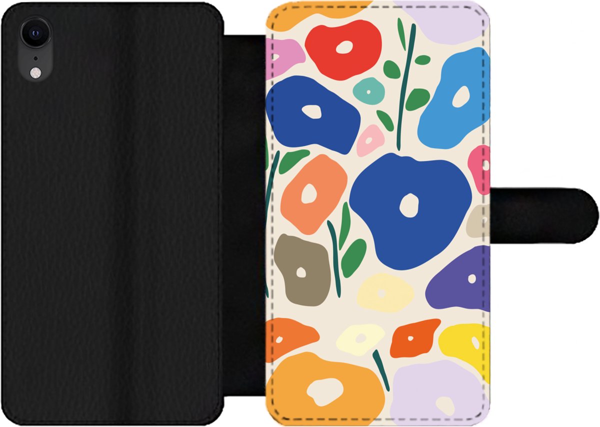 Telefoonhoesje Geschikt voor iPhone XR telefoonhoesje - Bloem - Abstract - Bladeren - Met vakjes - Wallet case met magneetsluiting