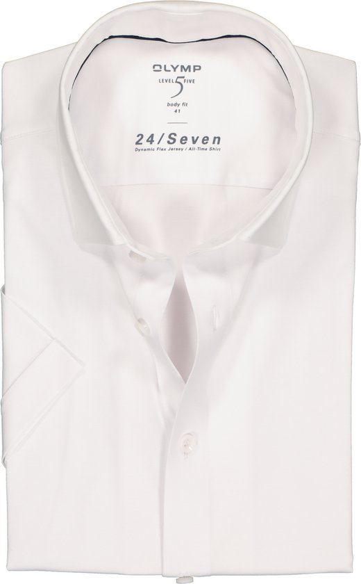 OLYMP Level 5 24/Seven body fit overhemd - korte mouw - wit tricot - Strijkvriendelijk - Boordmaat: 44