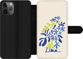 Bookcase Geschikt voor iPhone 11 Pro Max telefoonhoesje - Bloem - Bladeren - Lima - Met vakjes - Wallet case met magneetsluiting