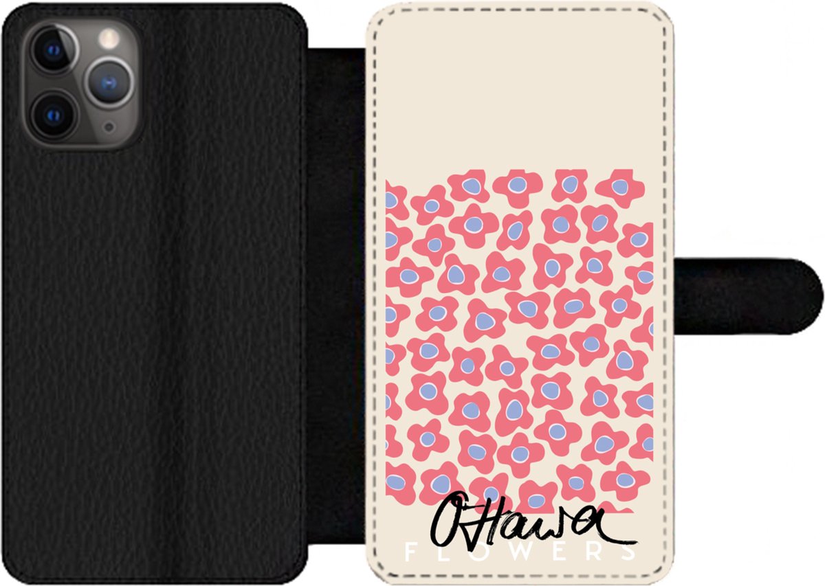 Telefoonhoesje Geschikt voor iPhone 11 Pro Max telefoonhoesje - Bloem - Patronen - Roze - Met vakjes - Wallet case met magneetsluiting