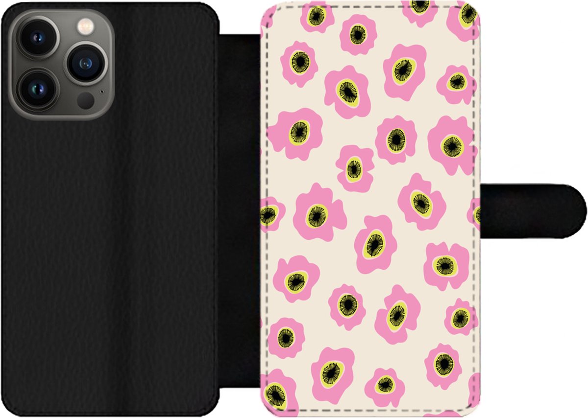 Telefoonhoesje Geschikt voor iPhone 13 Pro Max telefoonhoesje - Bloem - Patronen - Abstract - Met vakjes - Wallet case met magneetsluiting - Verjaardag cadeau tiener