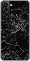 Geschikt voor Samsung Galaxy S22 hoesje - Marmer print - Zwart - Wit - Siliconen Telefoonhoesje