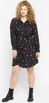 LOLALIZA Wikkeljurk met bloemen - Zwart - Maat 48