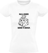 Na / Voor 6 Bier | Dames T-shirt | Wit | Café | Bar | Borrel | Feest | Fuif | Kroeg | Pils | Zuipen | Oktoberfeest | Carnaval | Optische Illusie | Gezichtsbedrog | Princes | Heks