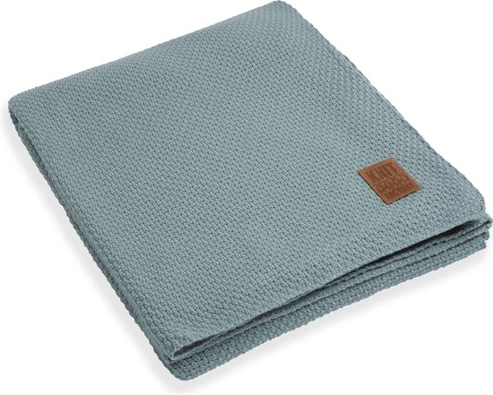 Knit Factory Jesse Gebreid Plaid XL - Woondeken - plaid - Wollen deken - Kleed - Stone Green - 195x225 cm