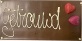 reep met tekst - reep getrouwd - chocolade te koop - in verpakking