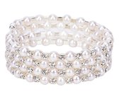Armband- Wikkel- Parel Strass-4 rijen- Trouwen-Charme Bijoux