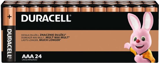 Boîte de 24 piles AAA Duracell, avec le lapin Duracell.