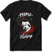 Cool People Do Fishing - Vissen T-Shirt | Rood | Grappig Verjaardag Vis Hobby Cadeau Shirt | Dames - Heren - Unisex | Tshirt Hengelsport Kleding Kado - Zwart - 3XL