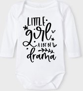 Baby Rompertje met tekst 'Little girl, a lot of drama' |Lange mouw l | wit zwart | maat 50/56 | cadeau | Kraamcadeau | Kraamkado