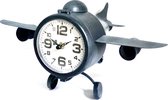 Table clock metal airplane black 20 cm hoog - tafelklok - uurwerk - horloge - industriestijl - vintage - industrieel - klok - tafel - metaal - cadeau - geschenk - relatiegeschenk -