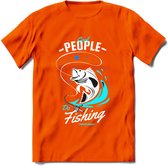 Cool People Do Fishing - Vissen T-Shirt | Blauw | Grappig Verjaardag Vis Hobby Cadeau Shirt | Dames - Heren - Unisex | Tshirt Hengelsport Kleding Kado - Oranje - XL