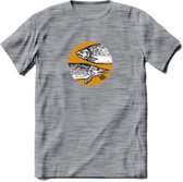 Fishing - Vissen T-Shirt | Grappig Verjaardag Vis Hobby Cadeau Shirt | Dames - Heren - Unisex | Tshirt Hengelsport Kleding Kado - Donker Grijs - Gemaleerd - 3XL