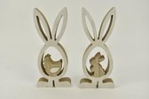 Oneiro’s Luxe Wooden Rabbit 10x2x22 cm, 2ass. Natural/white - PER 1 STUCK– decoratie – pasen – paasdecoratie – paashaas – eieren – has – kip – gekleurde eieren – paastak – lente –