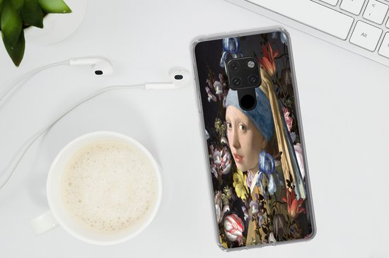 Telefoonhoesje Geschikt voor Huawei P40 Lite hoesje - Meisje met de parel - Johannes Vermeer - Bloemen - Siliconen Telefoonhoesje Telefoonhoesje
