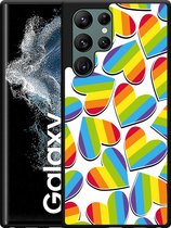 Galaxy S22 Ultra Hardcase hoesje Regenboog Hartjes - Designed by Cazy