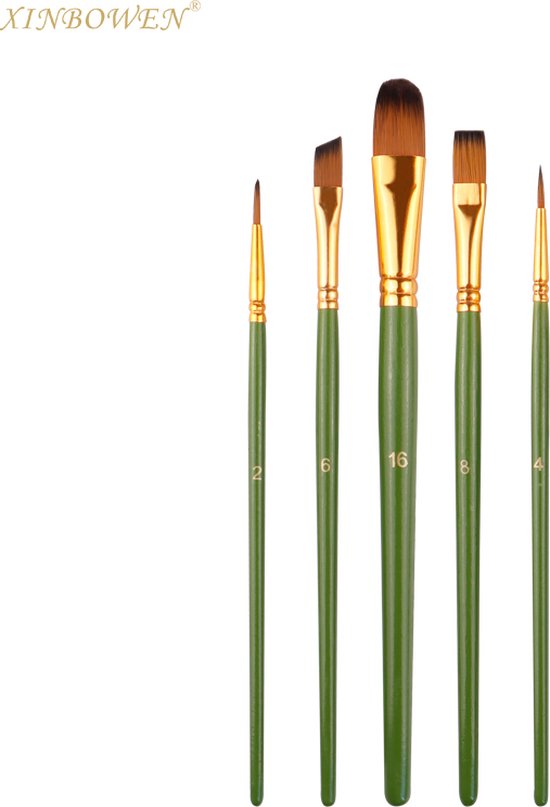 Faseras 5 Delige Professionele Penselenset voor Acrylverf & Olieverf – Op Nummer – Modelbouw – Lichtgroen