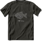 I Love Fishing - Vissen T-Shirt | Grijs | Grappig Verjaardag Vis Hobby Cadeau Shirt | Dames - Heren - Unisex | Tshirt Hengelsport Kleding Kado - Donker Grijs - 3XL