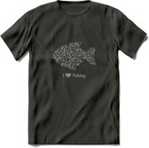 I Love Fishing - Vissen T-Shirt | Grijs | Grappig Verjaardag Vis Hobby Cadeau Shirt | Dames - Heren - Unisex | Tshirt Hengelsport Kleding Kado - Donker Grijs - S