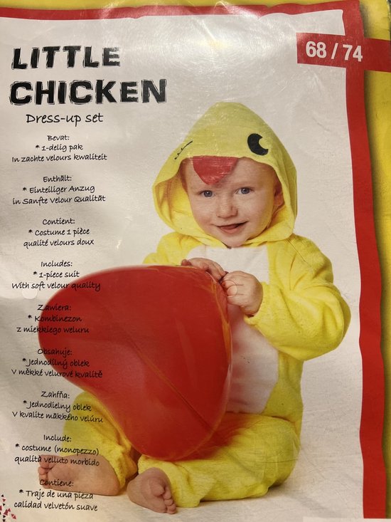 Onesie Little Chicken - Kip - Maat 80/86 - Baby pakje - Kostuum - Carnaval - Geel/Rood - Baby onesie - Pyjama - Slapen - Feest