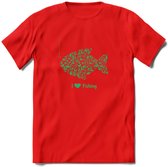 I Love Fishing - Vissen T-Shirt | Groen | Grappig Verjaardag Vis Hobby Cadeau Shirt | Dames - Heren - Unisex | Tshirt Hengelsport Kleding Kado - Rood - M