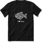 I Love Fishing - Vissen T-Shirt | Wit | Grappig Verjaardag Vis Hobby Cadeau Shirt | Dames - Heren - Unisex | Tshirt Hengelsport Kleding Kado - Zwart - XL