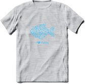I Love Fishing - Vissen T-Shirt | Blauw | Grappig Verjaardag Vis Hobby Cadeau Shirt | Dames - Heren - Unisex | Tshirt Hengelsport Kleding Kado - Licht Grijs - Gemaleerd - 3XL