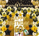 60 jaar verjaardag versiering - 60 Jaar Feest Verjaardag Versiering Set 87-delig  - Happy Birthday Slinger & Ballonnen - Decoratie Man Vrouw - Zwart en Goud
