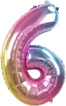 cijfer ballon - 6 Jaar - folie ballon- 80 cm- Rainbow