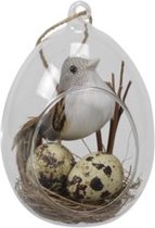 MATERIAL Oneiro’s Luxe w/b. 1 glass egg w/deco natural 8x12 cm – decoratie – pasen – paasdecoratie – paashaas – eieren – has – kip – gekleurde eieren – paastak – lente – feestdecoratie