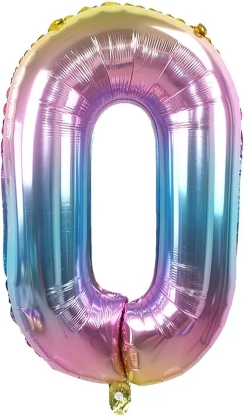 cijfer ballon - 0 Jaar - folie ballon- 80 cm- Rainbow