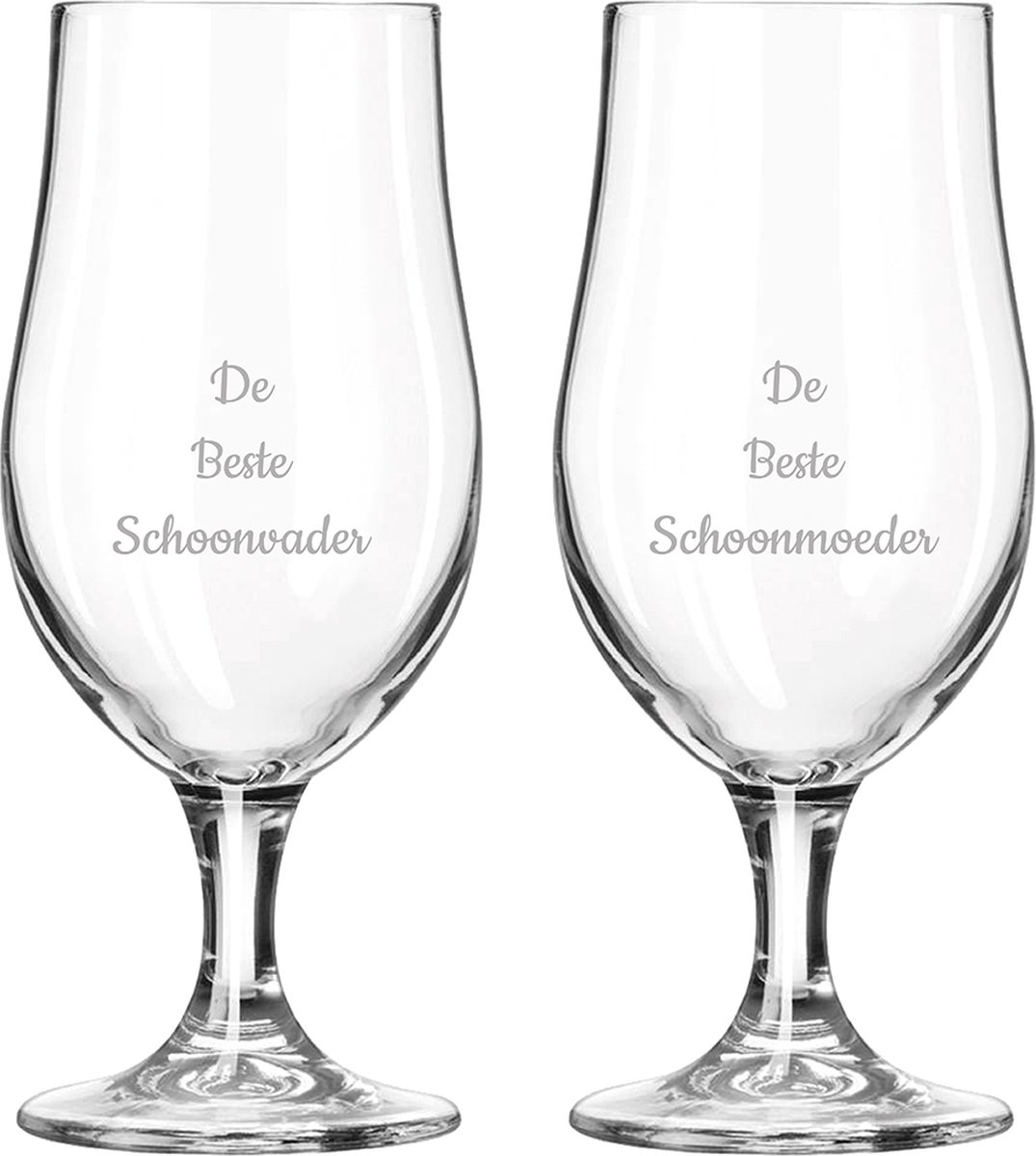 Gegraveerde bierglas op voet 49cl De Beste Schoonvader- De Beste Schoonmoeder