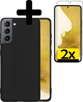 Hoesje Geschikt voor Samsung S22 Hoesje Siliconen Case Met 2x Screenprotector - Hoes Geschikt voor Samsung Galaxy S22 Hoes Siliconen - Zwart