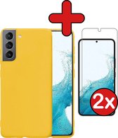 Hoesje Geschikt voor Samsung S22 Plus Hoesje Siliconen Case Hoes Met 2x Screenprotector - Hoes Geschikt voor Samsung Galaxy S22 Plus Hoes Cover Case - Geel