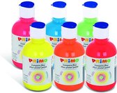 PRIMO 255TF6ASS Lot fluorescerende gouache, 6 flesjes van 300 ml met maatbeker.
