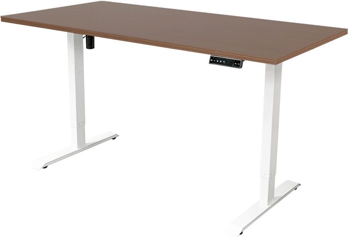 Sedero Elektrisch verstelbaar bureau - 140x80 cm - Single motor - Wit met Donker eiken