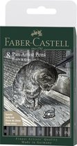 Faber-Castell tekenstift Pitt Artist pen - zwart + grijs - 8-delig etui lijnbreedte FM, 1.5, F, 5x B - FC167171