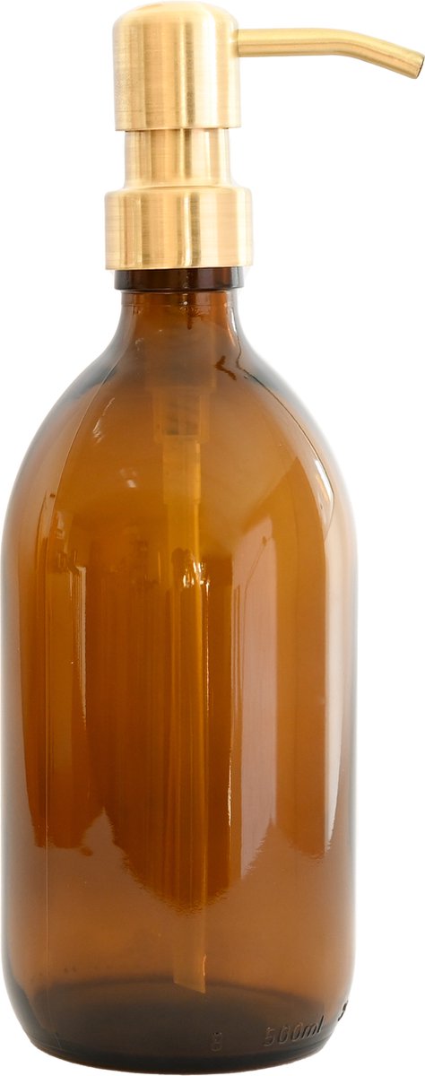 Groeikruid® Zeeppompje | Zeepdispenser | Vrijstaand en Hervulbaar | 500 ml Amber glas | RVS pompkop | Goud